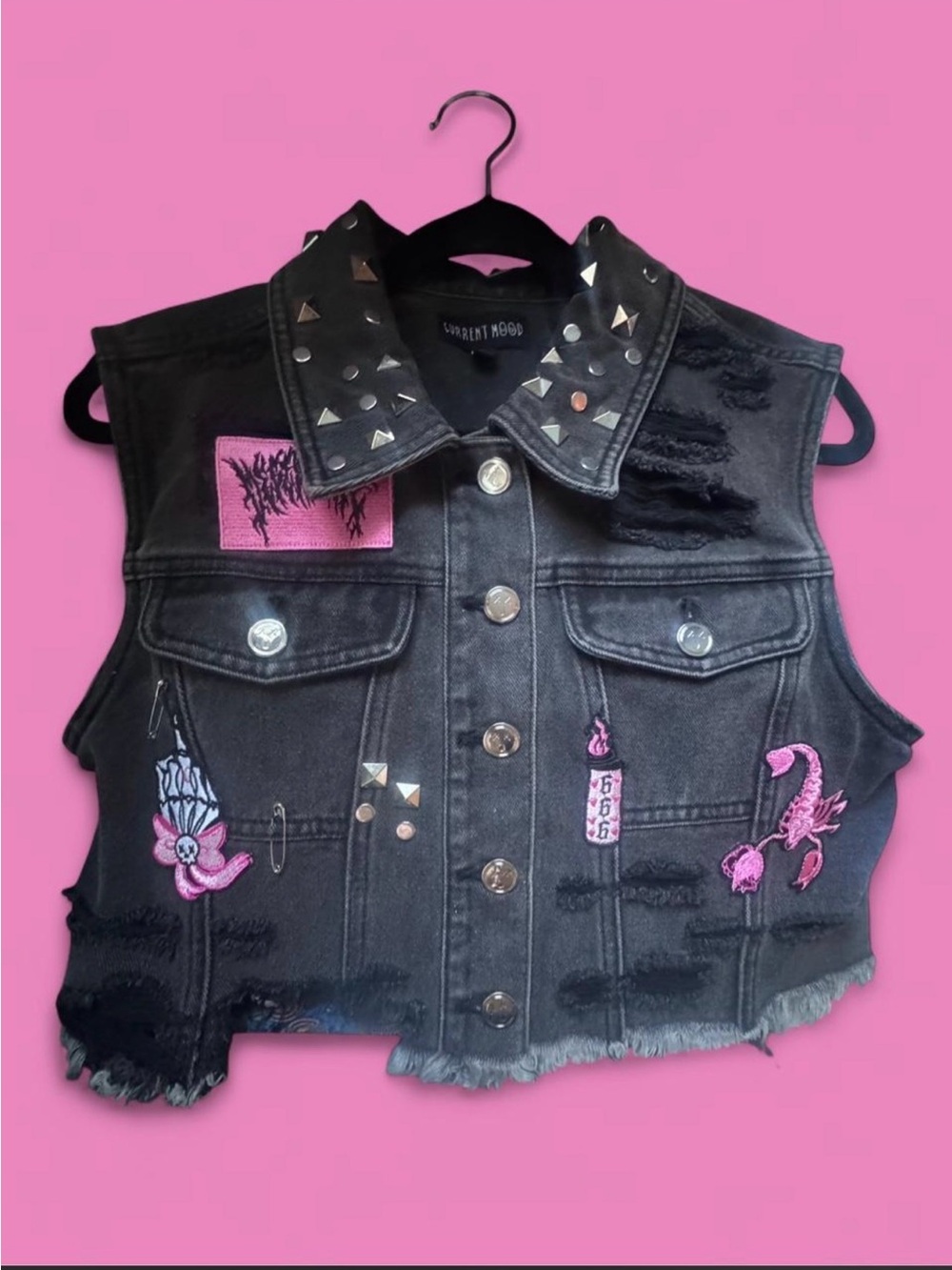 OUTTA THIS TOWN DENIM VEST - CURRENT MOOD